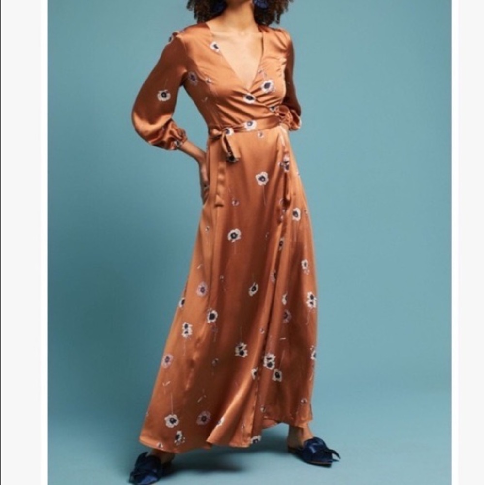Anthropologie Rust Floral Maxi Dress